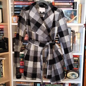 A New Day Black and White Buffalo Check Women's Pea Coat